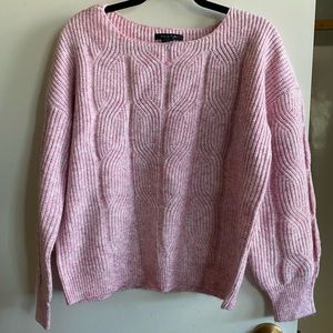 heathered pink cable knit sweater